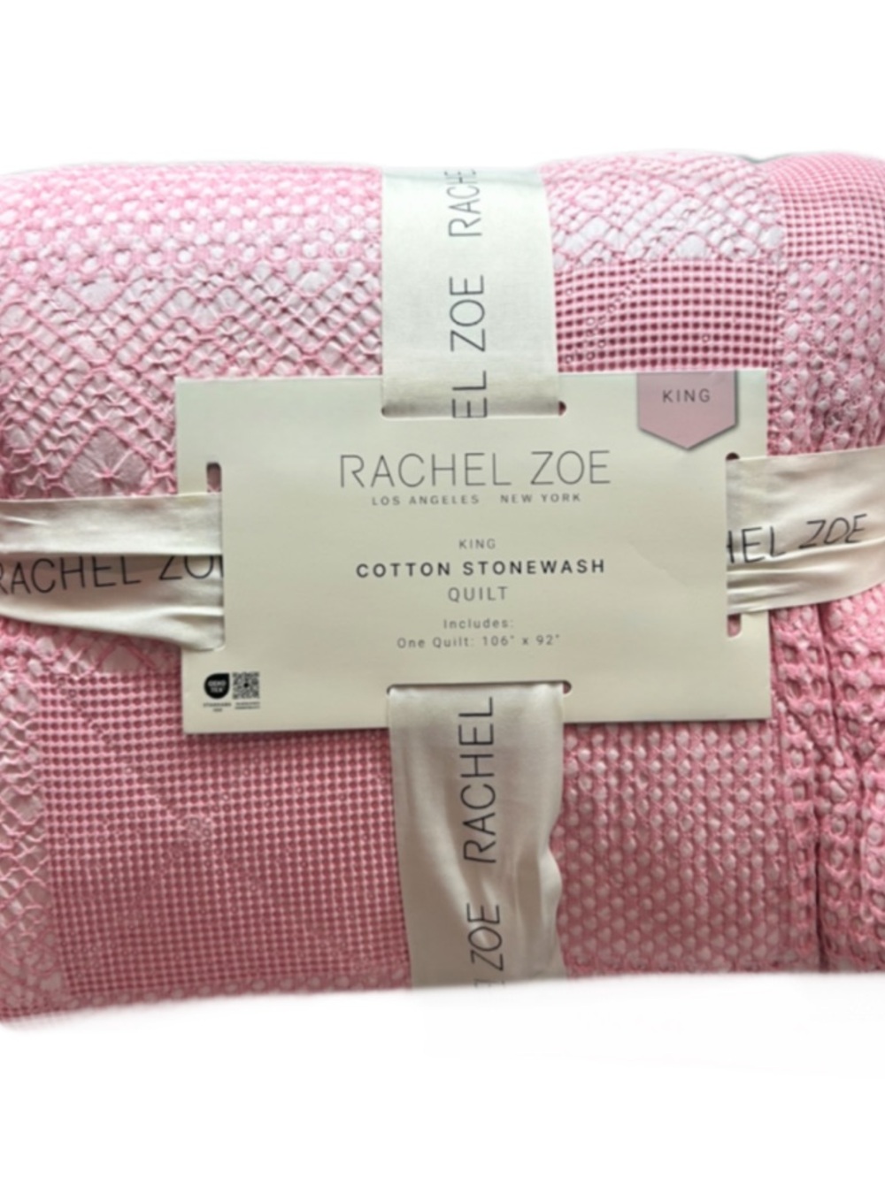 Rachel Zoe Cotton Stonewash Pink King Quilt 106”x92”